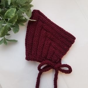 Knitted Baby Pixie Bonnet Hat | Burgendy